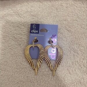 Claire’s gold hanging leaf clip on earrings with diamond accents